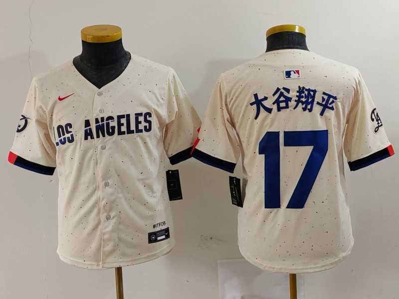Youth Los Angeles Dodgers #17 Shohei Ohtani Cream Blue 2024 City Connect Limited Jersey